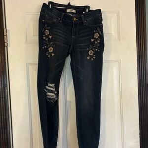 Vintage America Dark Blue Floral Skinny Jeans
